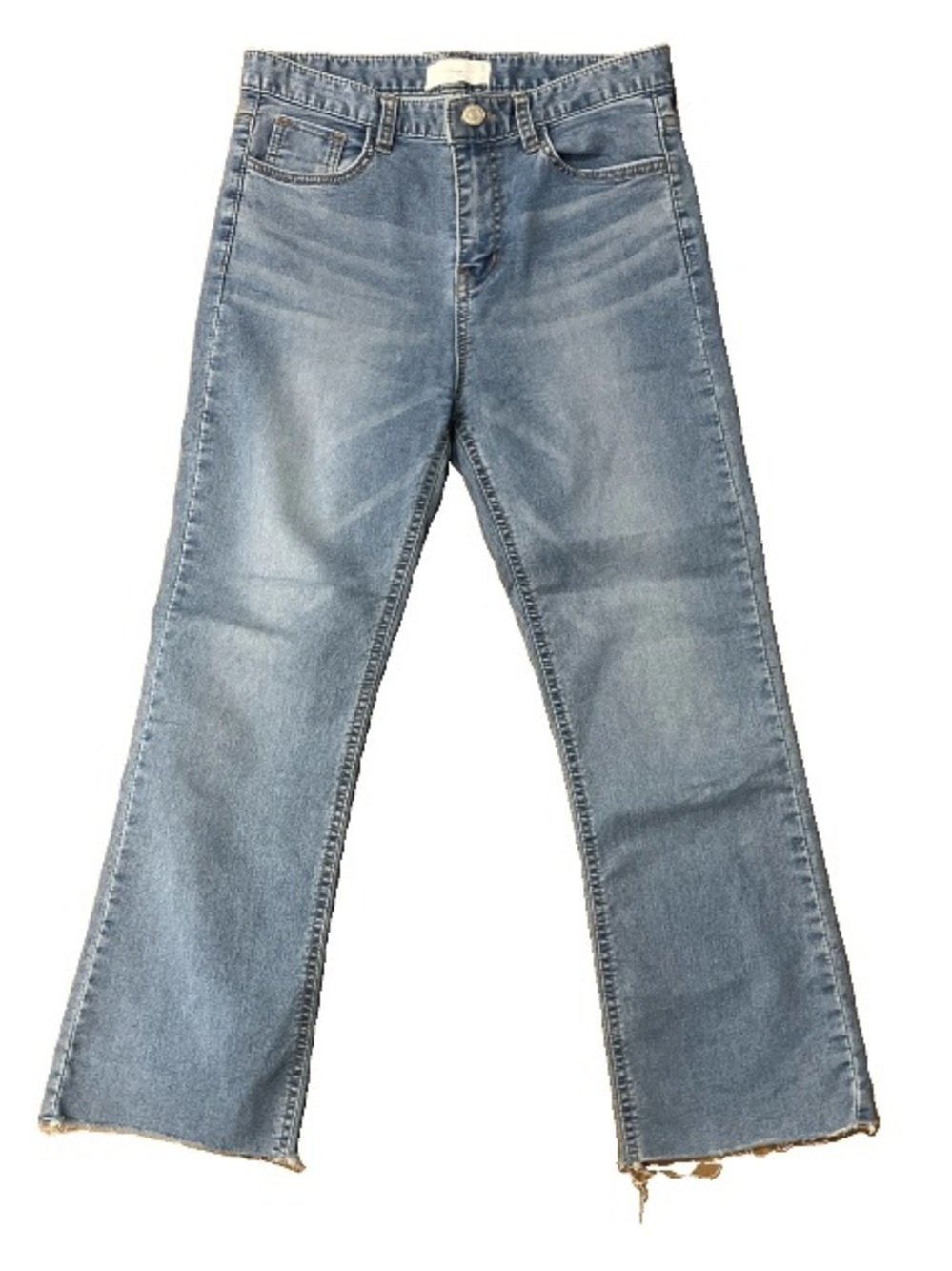 Refined Denim Flow Jeans Korean K-Fashion High Rise Cropped Cut Off Flare Sz. M.